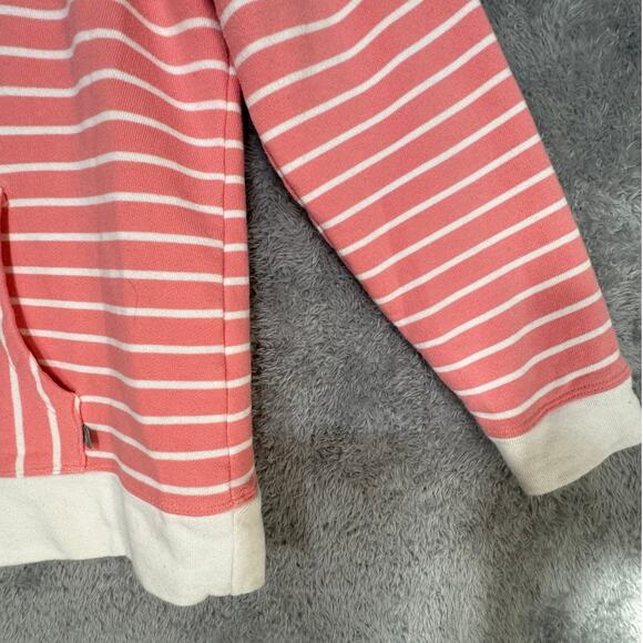 T by Talbots Pullover Split Neck Striped Kangaroo Pocket Top Women Lp Pink White - Picture 6 of 9